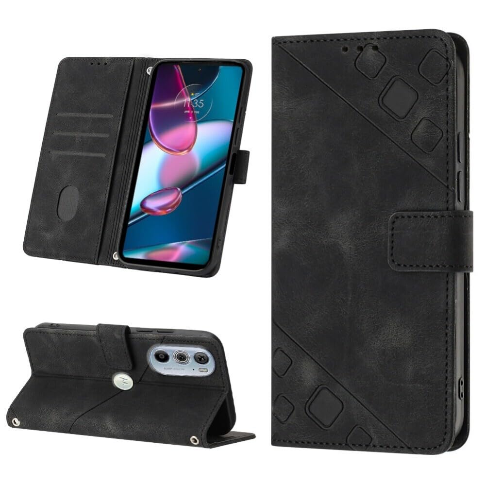 Housse rabat Motorola Edge 30 étui en cuir noir à motif pour vos déplacements