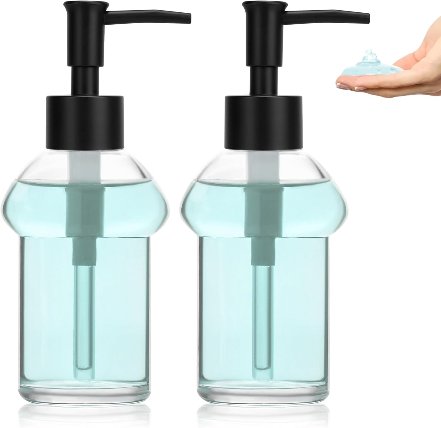 Glass Refillable Empty Bottle Container with Rust-Proof Plastic Pump Hand Soap Dispenser, 2Pcs 9.3oz Soap Dispenser for Bathroom and Kitchen (Clear)