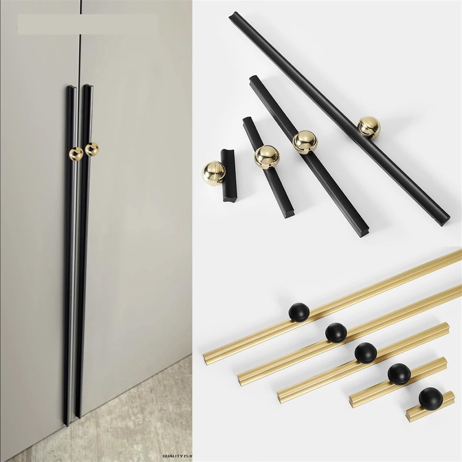 Poignées d'armoire en alliage d'aluminium noir et or au design minimaliste