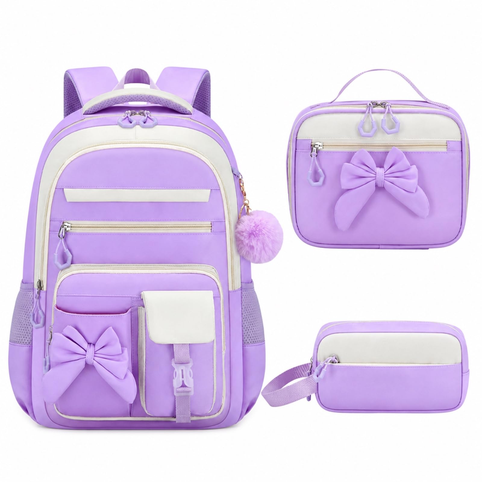 Zaino da Viaggio Crema Rosa Arco 3-in-1 Set per Ragazze Resistente all'Acqua Scuola con Borsa Pranzo E Custodia A Matita