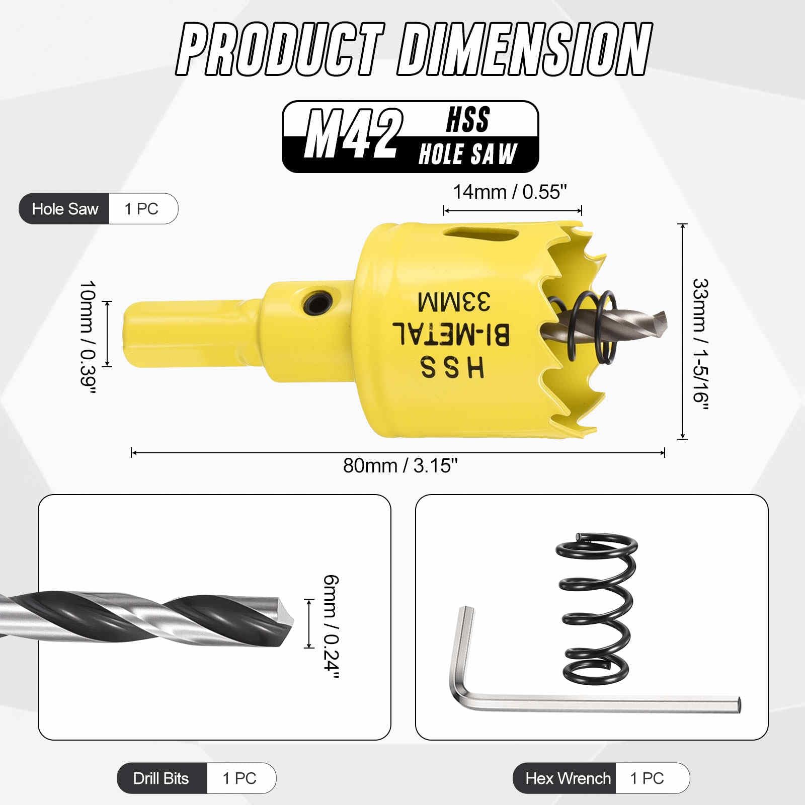 CoCud 1-5/16"(33mm) Hole Saw, M42 Bi-Metal Hex Shank Hole Cutters Drill Bit with Spring - Image 2