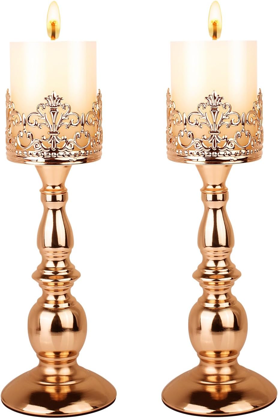 Candle Holders for Pillar Candles Gothic Gold Vintage Tall Candle Holders Set of 2 Decorative Large Table Centerpieces Candle Stand Decor (Gold 2PCS A)