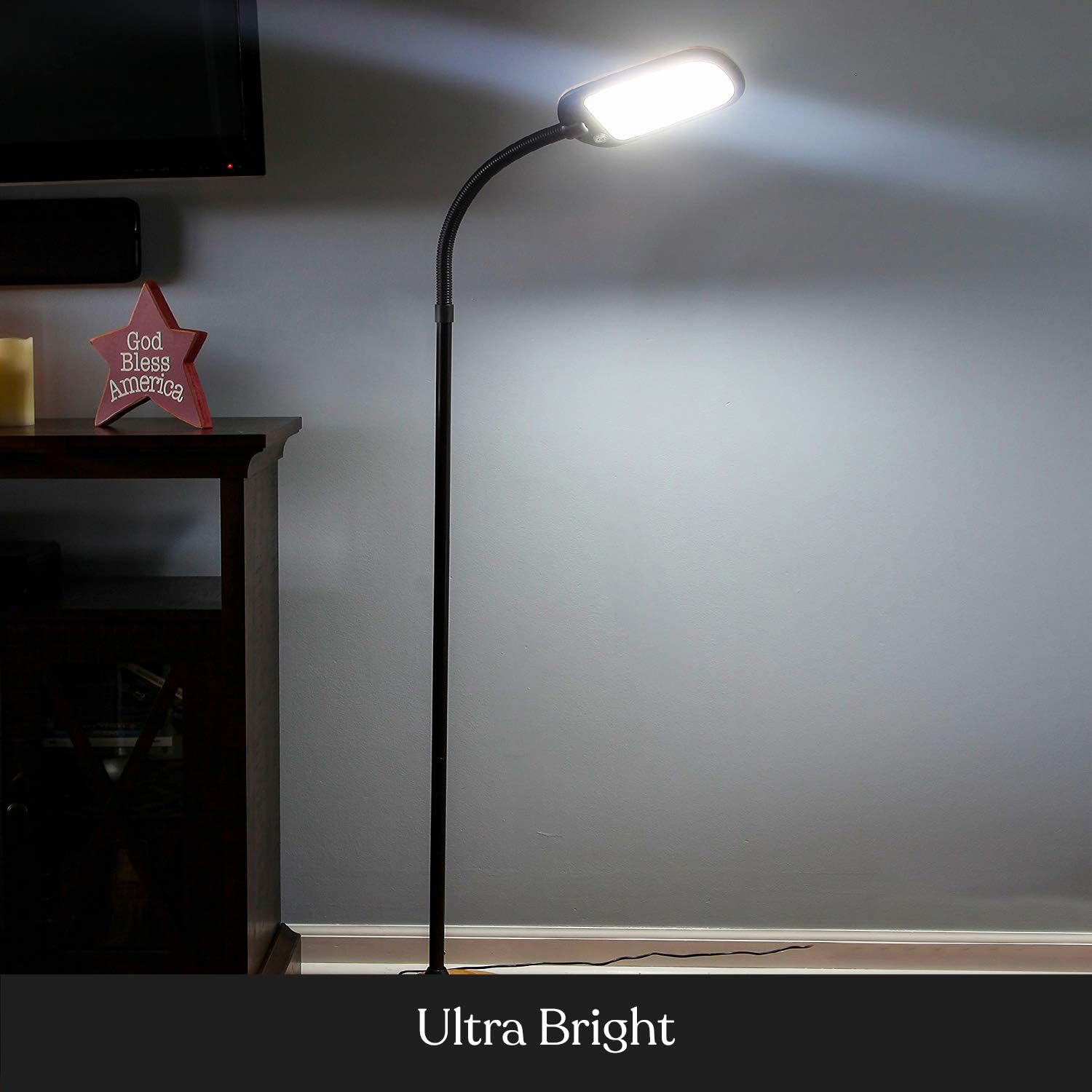 Brightech Litespan Slim Floor lamp, Modern LED Lamp for Living Rooms & Offices, Tall Lamp with Adjustable Gooseneck, Work Light for Crafts, Dimmable Standing Lamp for Bedroom Reading - Wood - - 
