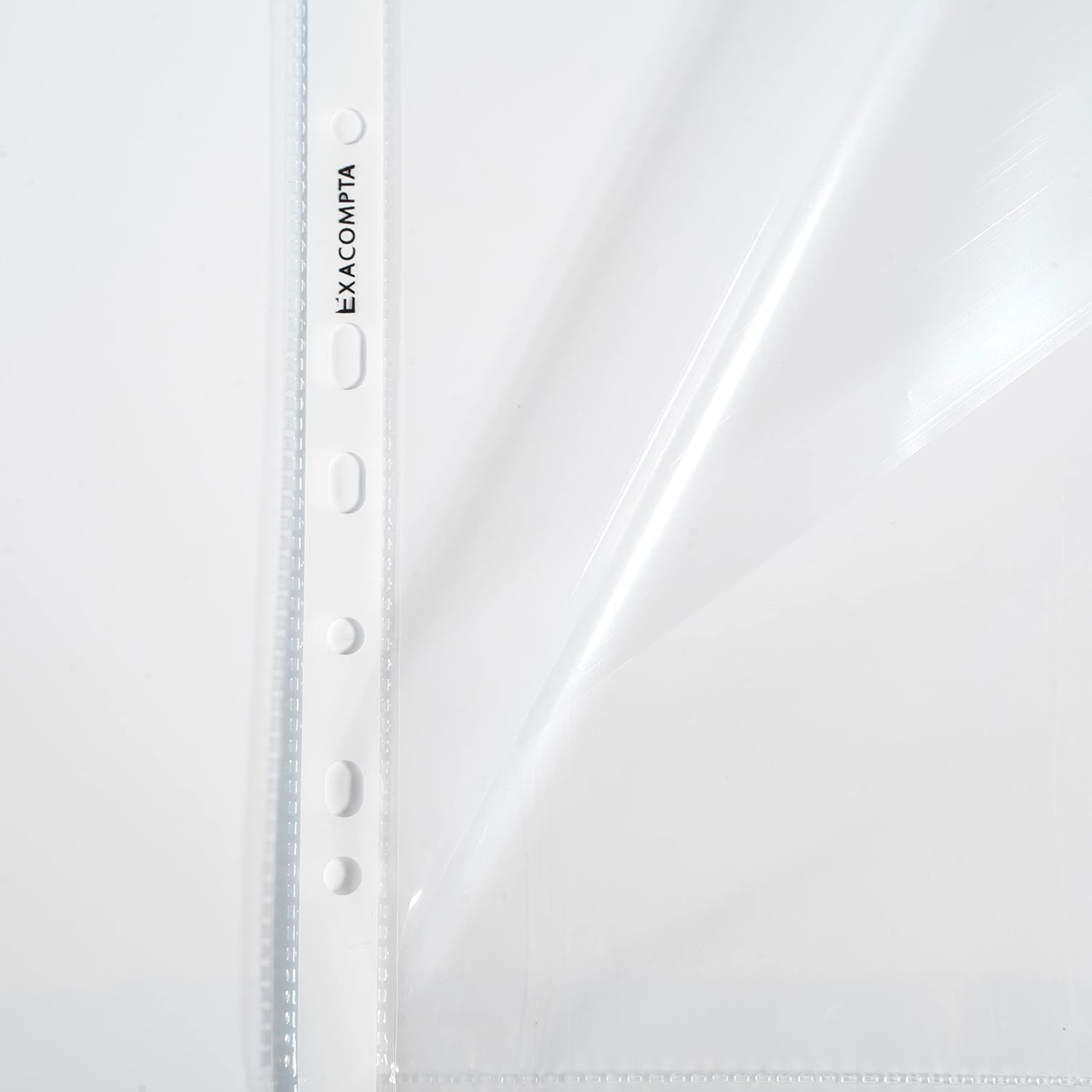Exacompta - Ref 5800E - Stop Doc Corner Opening Punched Pockets (Pack of 100) - Suitable for Storing A4 Documents, Made from 60 Micron Clear Polypropylene - Side Opening