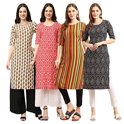 Image of Pinkmint Women's Crepe Digital Print Straight Kurta [Pack of 4]
