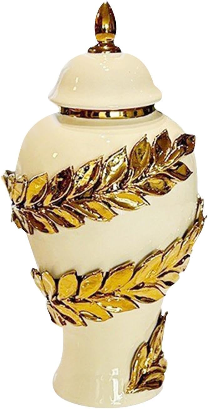 Ceramic Flower Vase Porcelain Ginger Jar Glaze Decorative Storage Tank Temple Jar for Bedroom Desktop Fireplace Indoor Plants, 17cmx17cmx30cm