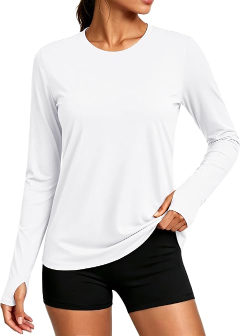 MAGCOMSEN Women's Long Sleeve Rash Guard Tshirts UPF 80+ Sun Shirt Swim Top | Thumb Hole, Sun Protection, Spf, UV, Quick Dry, Water, Lightweight, Soft, Sunmer,Running, Workout, Hiking, Athletic, Fishing