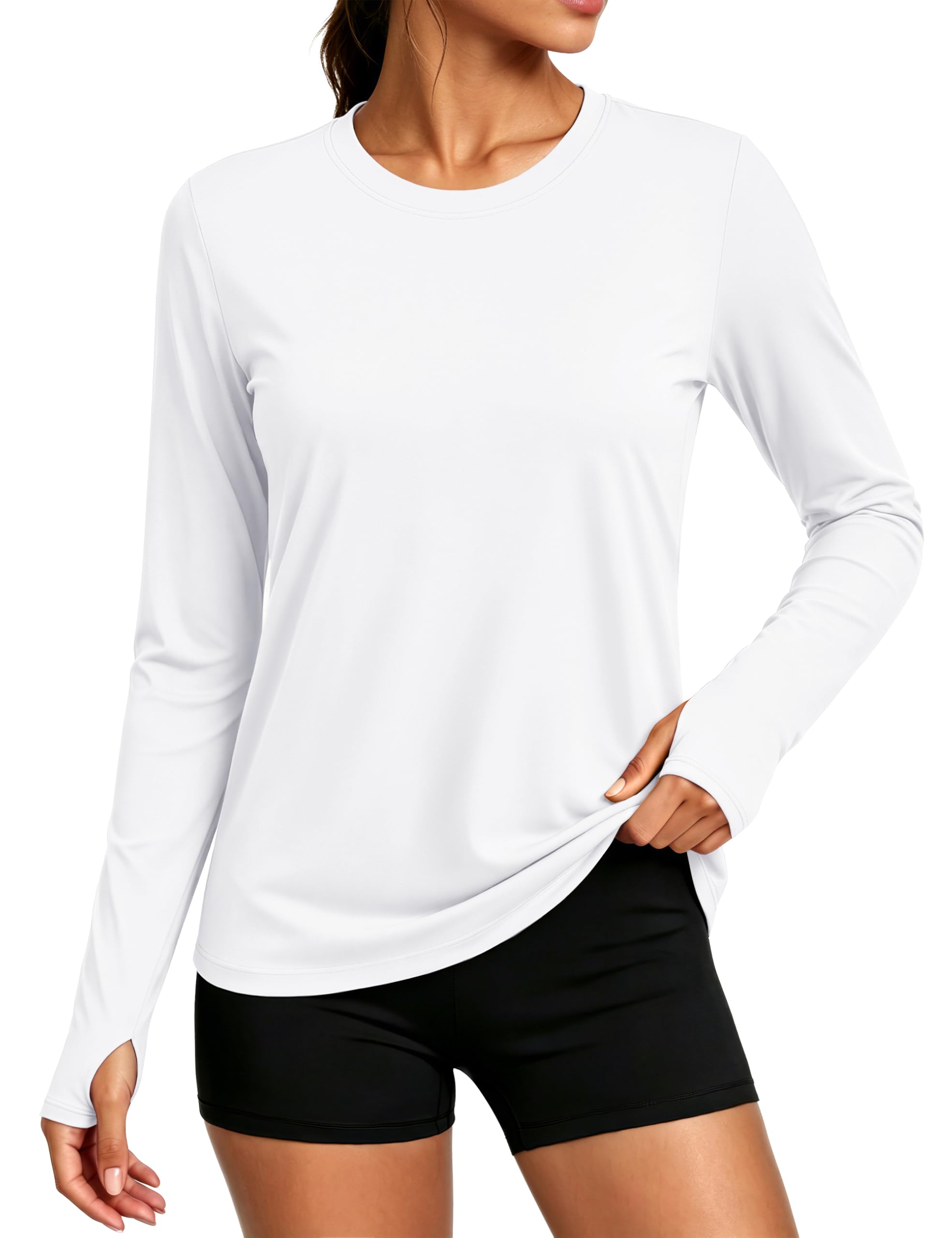 magcomsen Women's Long Sleeve Rash Guard Tshirts UPF 80+ Quick Dry Sun Shirts Swim Running Workout Tops with Thumb Holes-picture-23