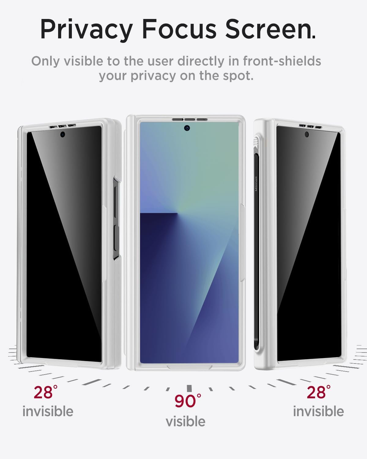 Miimall for Samsung Galaxy Z Fold 7 Case with Pen & Pen Slot, Mag-Safe Compatible | Anti Peep Screen Protector, Military Grade Hinge Protection & Non-Slip Grip for Samsung Fold7 2025 Case, Silver