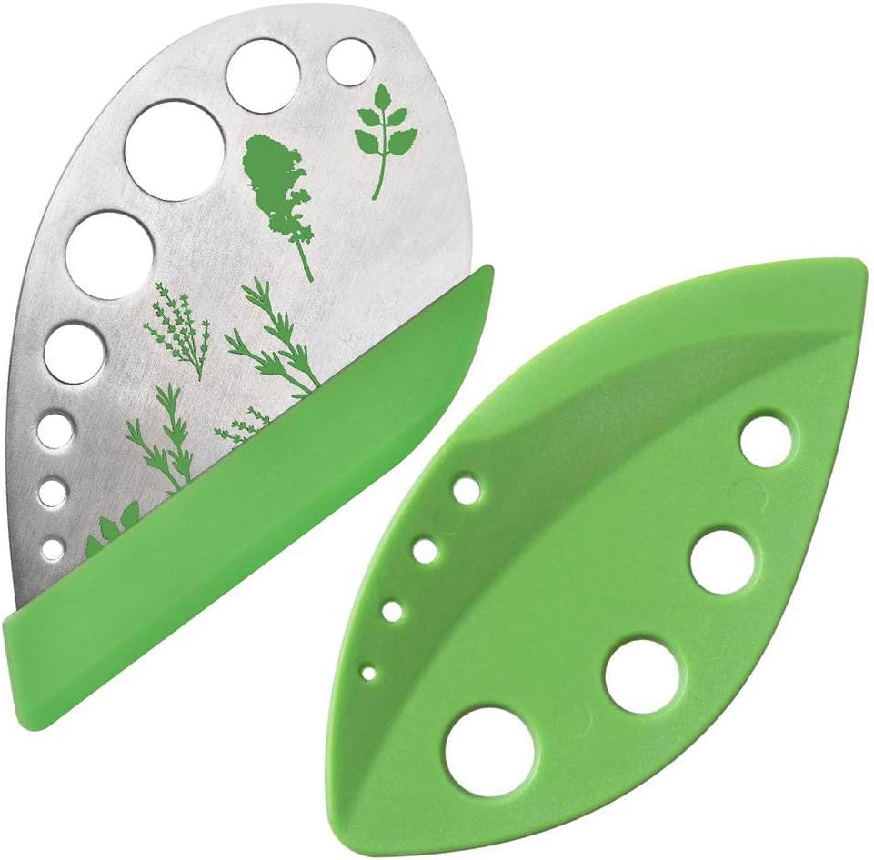 Septo 2 Pack Herb Stripper Tool 9 Holes Stainless Steel kale Leaf Stripping Zip Tools, Curved Edge Can be Used as a Kitchen Gadgets