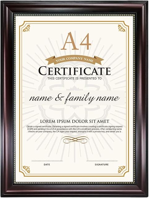GraduationMall A4 Certificate Frame Diploma Frames Document Picture Holder Glass Wall & Tabletop Design,Mahogany with Gold Beaded
