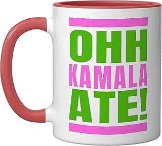 Pink and Green OHH KAMALA ATE President Kamala Harris AKA 08 Ceramic Mug, Red/White
