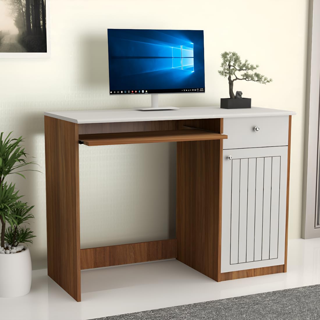Amazon Brand - Solimo Amber Without Hutch Engineered Wood Study Table, Simple Computer, Laptop, WFH Office Desk, Leon Teak and White, 90 cm x 55 cm x 83 cm-image-8