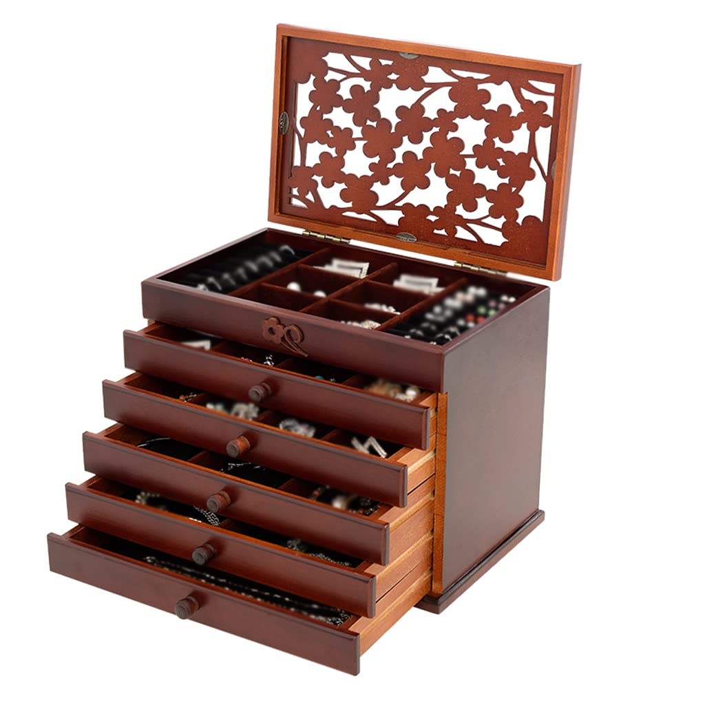 Lshtshf-ou Jewelry Box Wooden Hand Storage Retro Multi-Layer Large Capacity Princess Organizer(C)