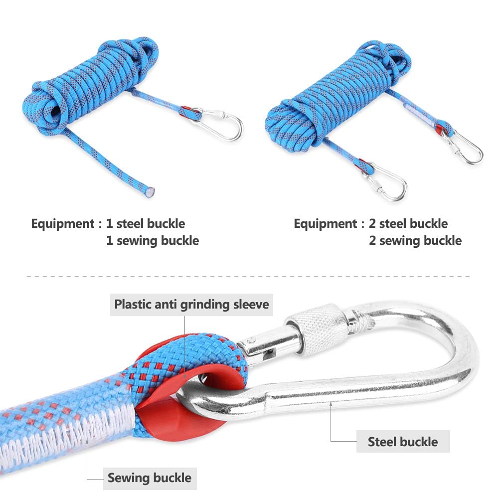 corda arrampicata,resistente multifunzionale corda sopravvivenza 12mm 20m con paracord e moschettone for escursionisti arrampicatori campeggio sopravvivenza