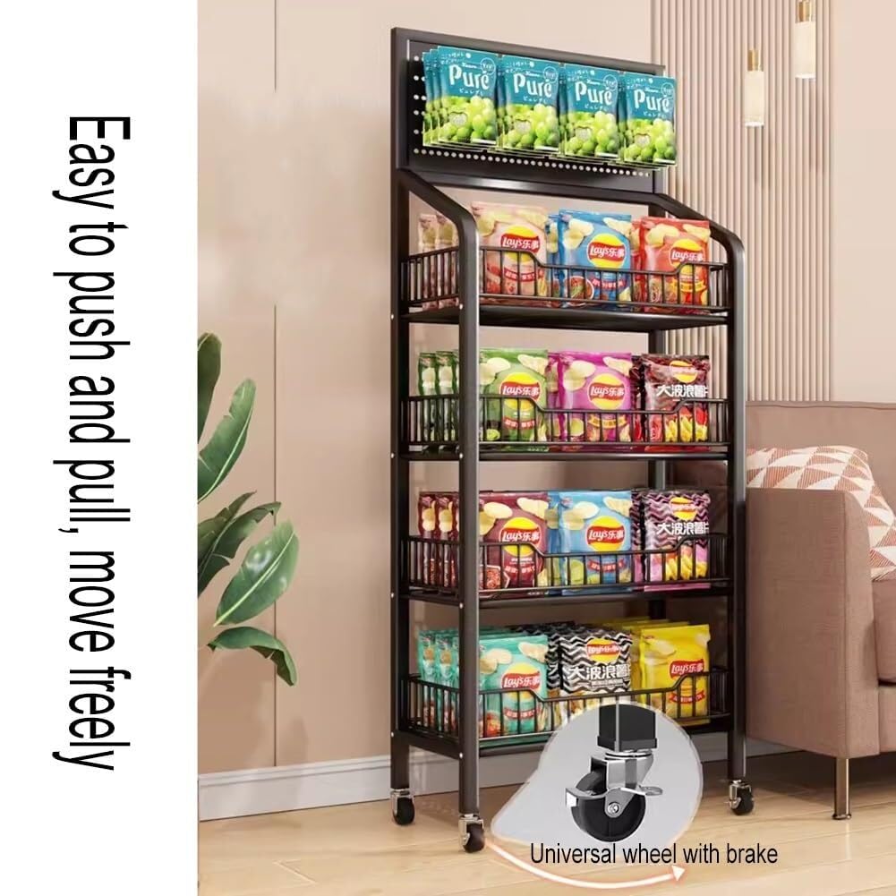 Scaffale per snack in metallo a 3 ripiani, portatile, per piccoli alimenti e bevande, ideale per negozi e negozi di alimentari