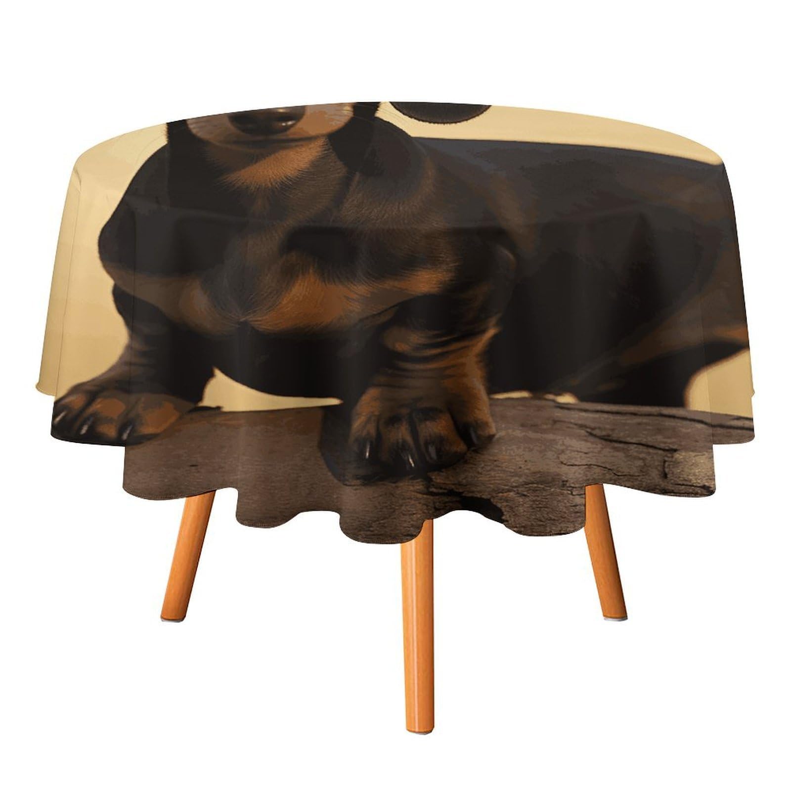 SMAZDFXX A Cute Dachshund Tablecloth for Restaurant, Round Polyester Table Cover 70x70in for Party