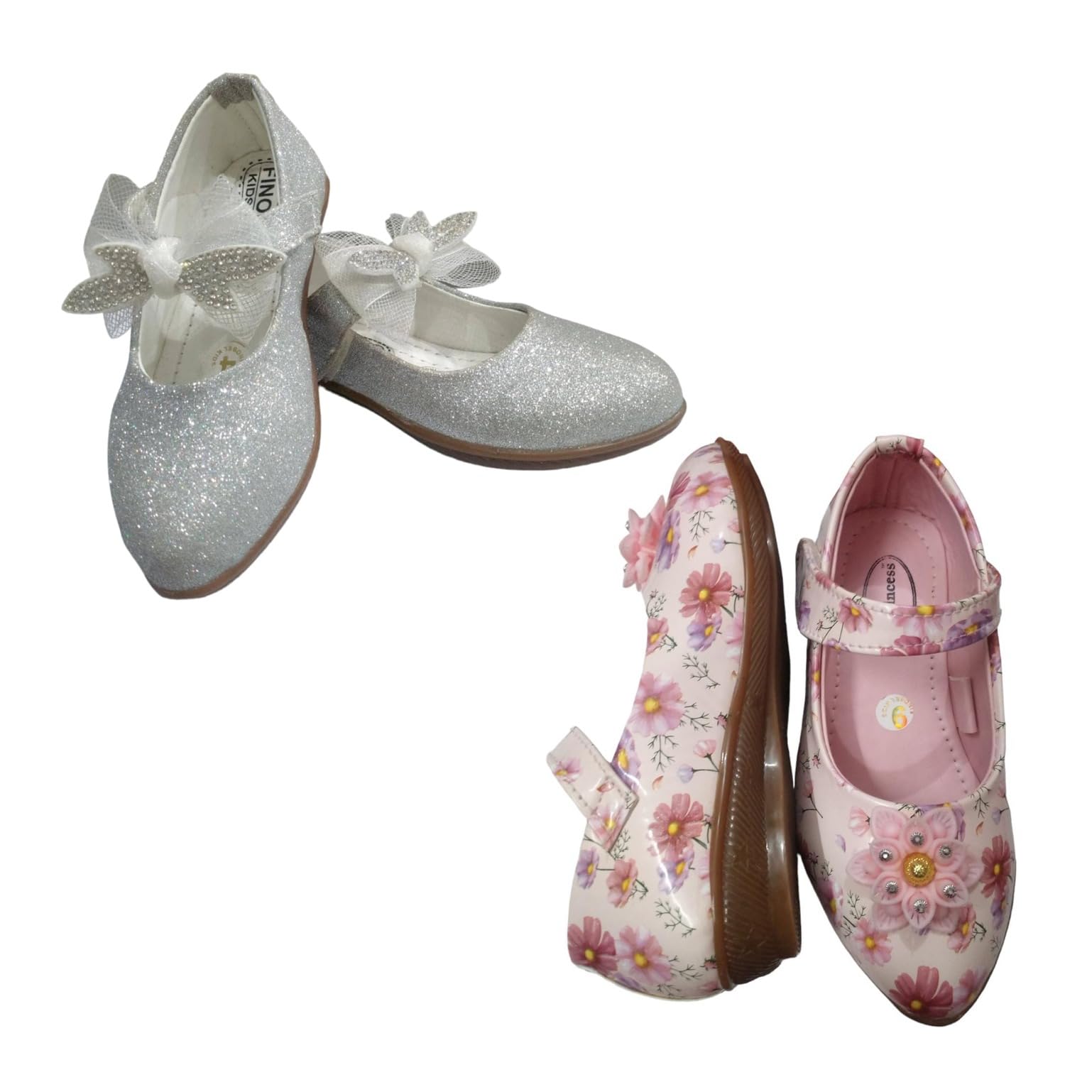 Belly for Girls | New Trending Beautiful Bellies Pack of-2 Elegant Girls Party Ballerina Belly Sandal Shoes Footwear (Flower-Printed-Pink-&-Silver-Bellie, 4 Years) (B0CP2GLR47) Amazon Price History, Amazon Price Tracker