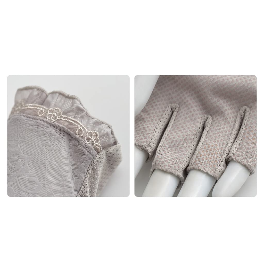 Guantes Conductores de Hielo Seda de Seda de Verano Delgada Femenina de Encaje táctil sin Dedos elástico Transpirable Medio Dedo(3-Pack)