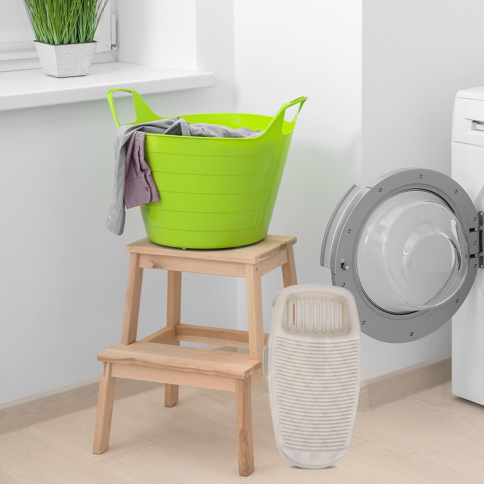 2 Stück Waschbrett aus Kunststoff in Grau, Robustes Wäschebrett | Ergonomische Form, Angenehmer Griff, Platzsparend Verstaubar, für Reise und Küchenspüle