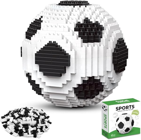 Fussball Bausteine Set 735 Teile, 3D Miniatur Fußball Bildungsspielzeug, Micro Fussball Bausteine Dekoration, Kreatives Konstruktionsspielzeug Geschenk für Erwachsene und Kinder 96x96mm (Weiß)