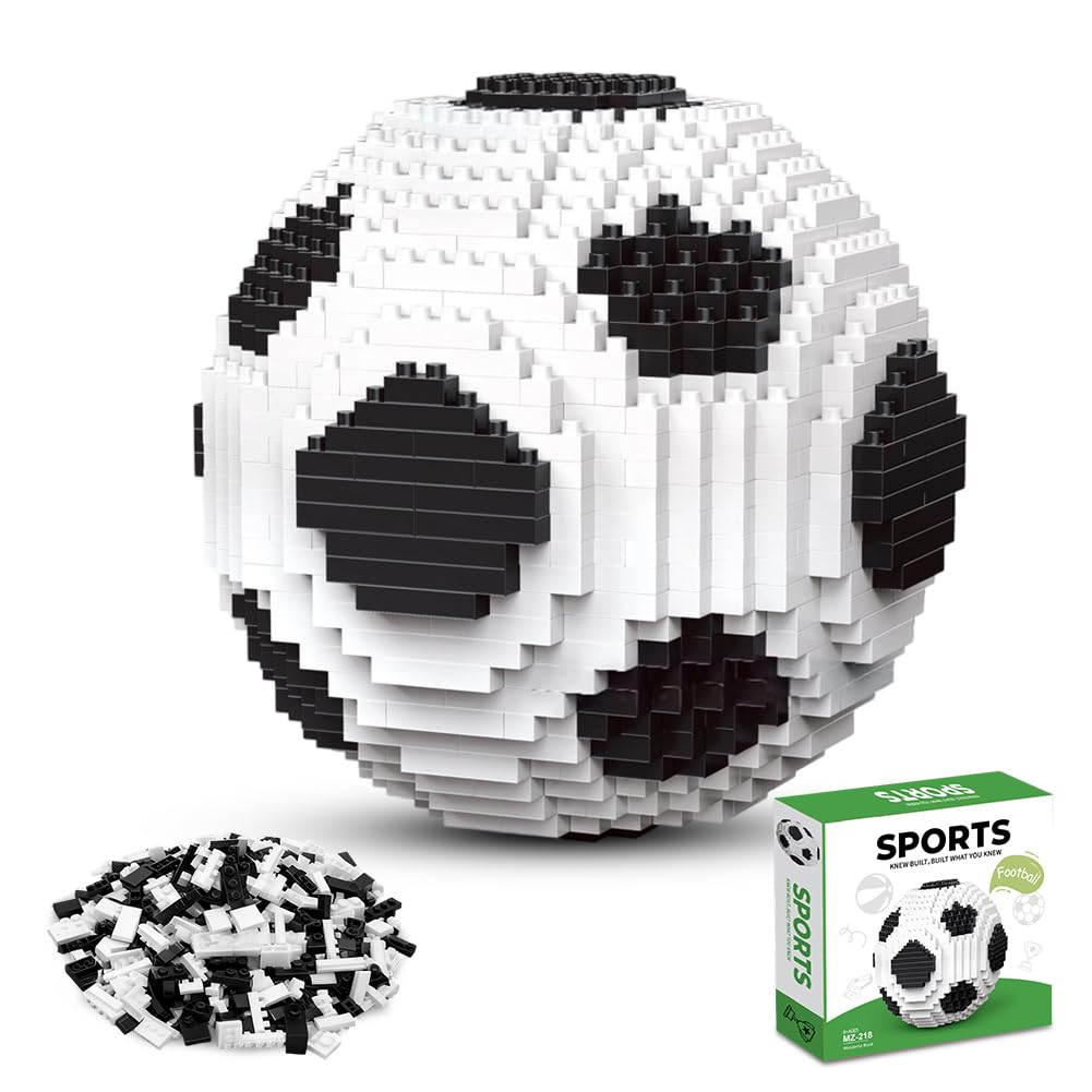 Fussball Bausteine Set 735 Teile, 3D Miniatur Fußball Bildungsspielzeug, Micro Fussball Bausteine Dekoration, Kreatives Konstruktionsspielzeug Geschenk für Erwachsene und Kinder 96x96mm (Weiß)