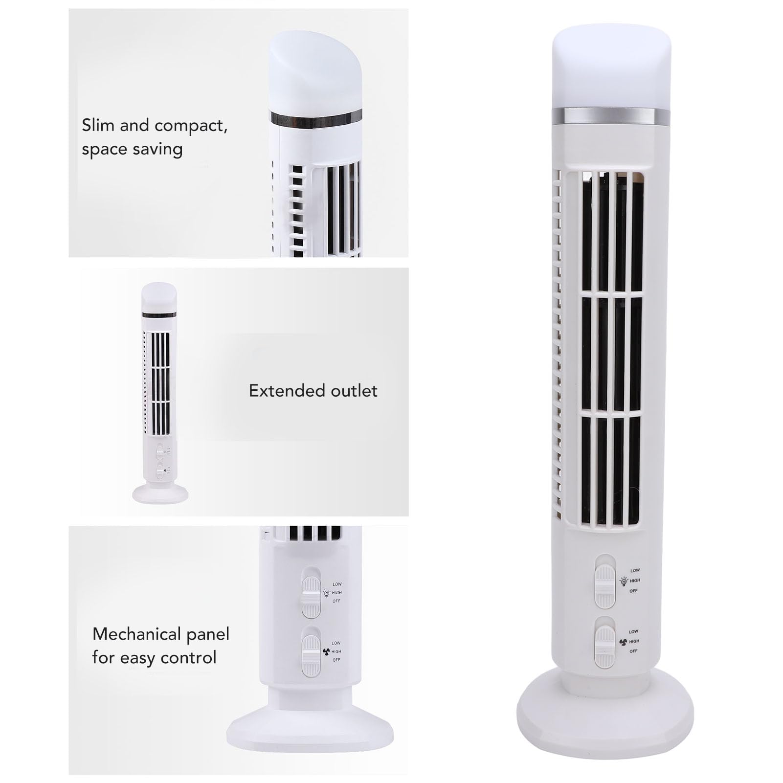 Tyenaza flügelloser Turmventilator, tragbar, einstellbare Geschwindigkeit, geräuschlos, kompakt, platzsparend, USB-Schreibtisch, flügelloser Ventilator mit Licht für Zuhause, (White)
