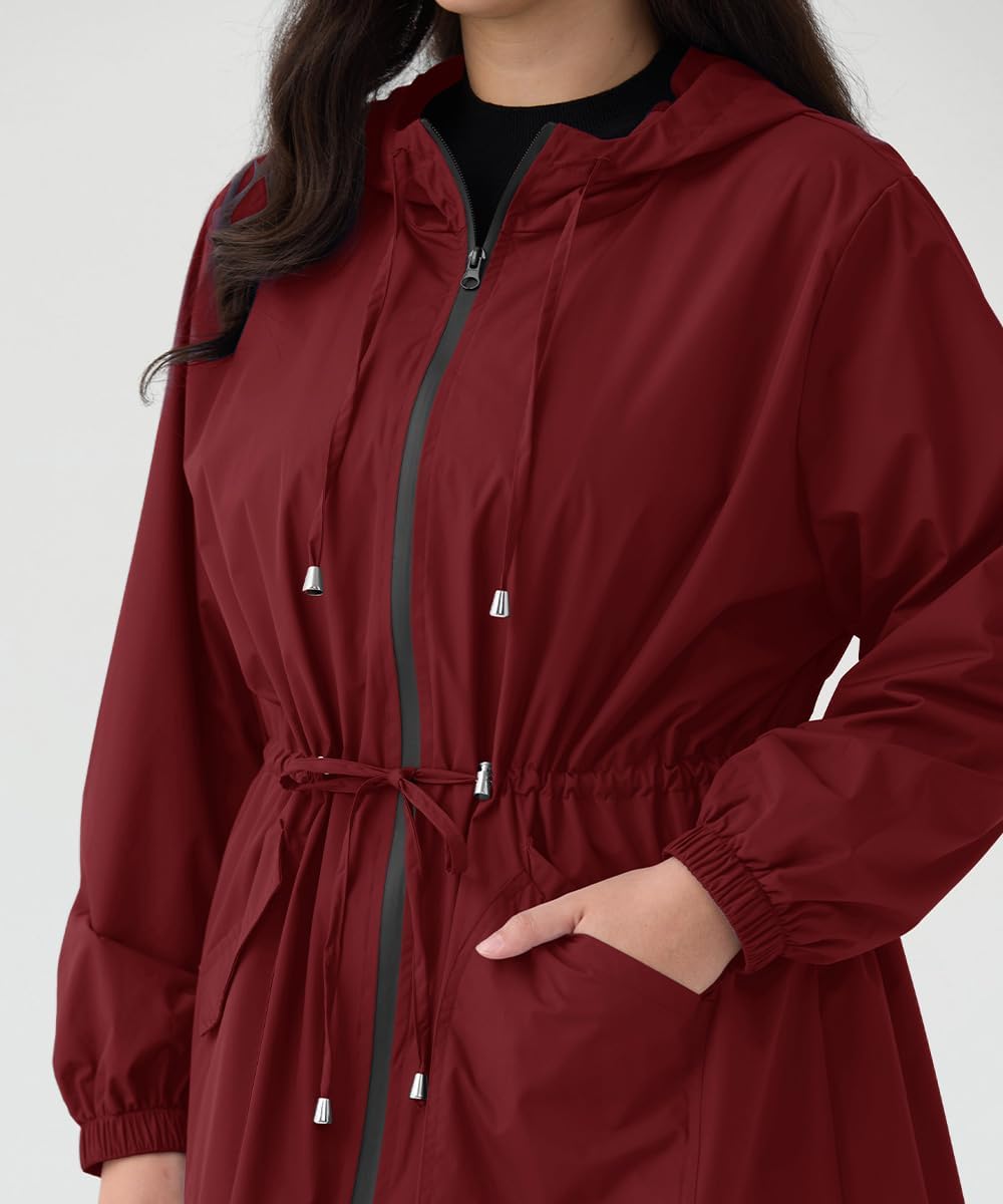 CARCOS Women Plus Size Raincoat Lightweight Waterproof Rain Jacket Travel Hooded Trench Coat XL-5XL - Image 5