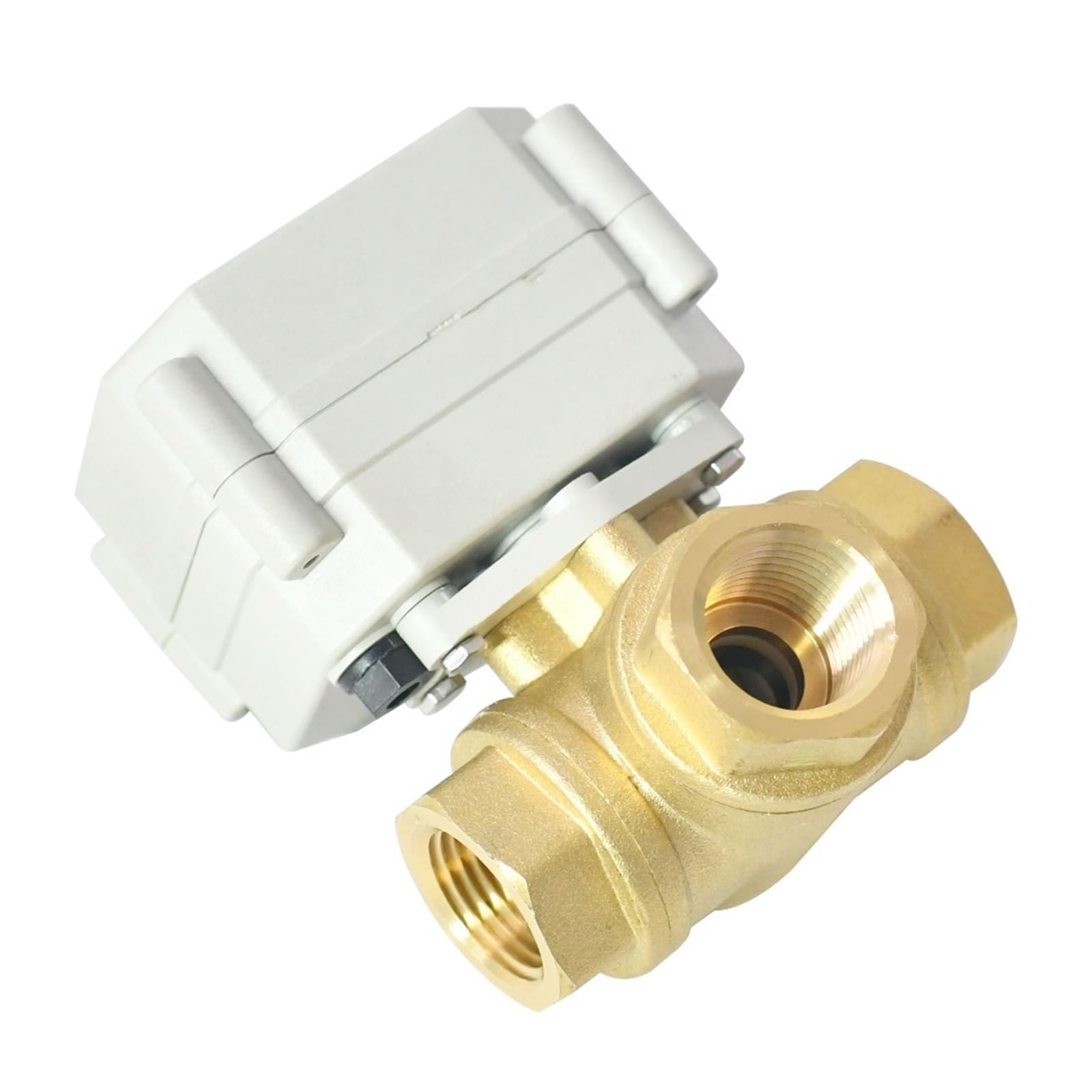 DN15 Válvula de Bola latón motorizada 3 vías con Orificio T/L Horizontal 9-24VAC/DC 1/2" anulación Manual | válvula solenoide(T Bore Flow C,BSP_9-24V ACDC_CR202 FAIL SAFE)