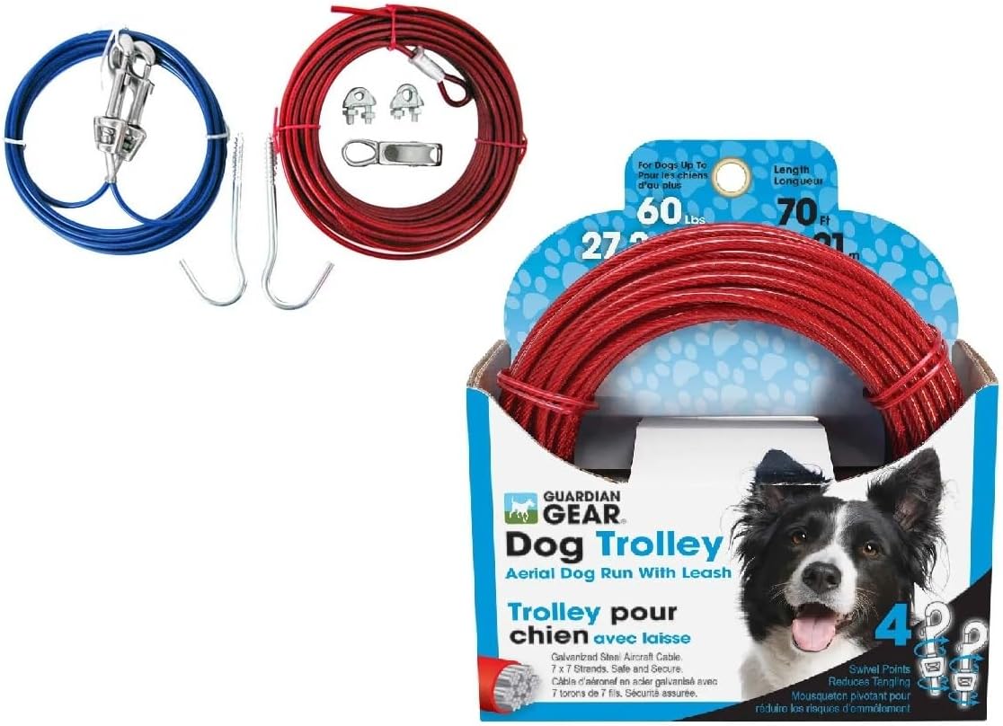 Dog Run Aerial Tie Out Sky Trolley System Holds Up to 60lbs Choose Cable Length (70 Feet Long)