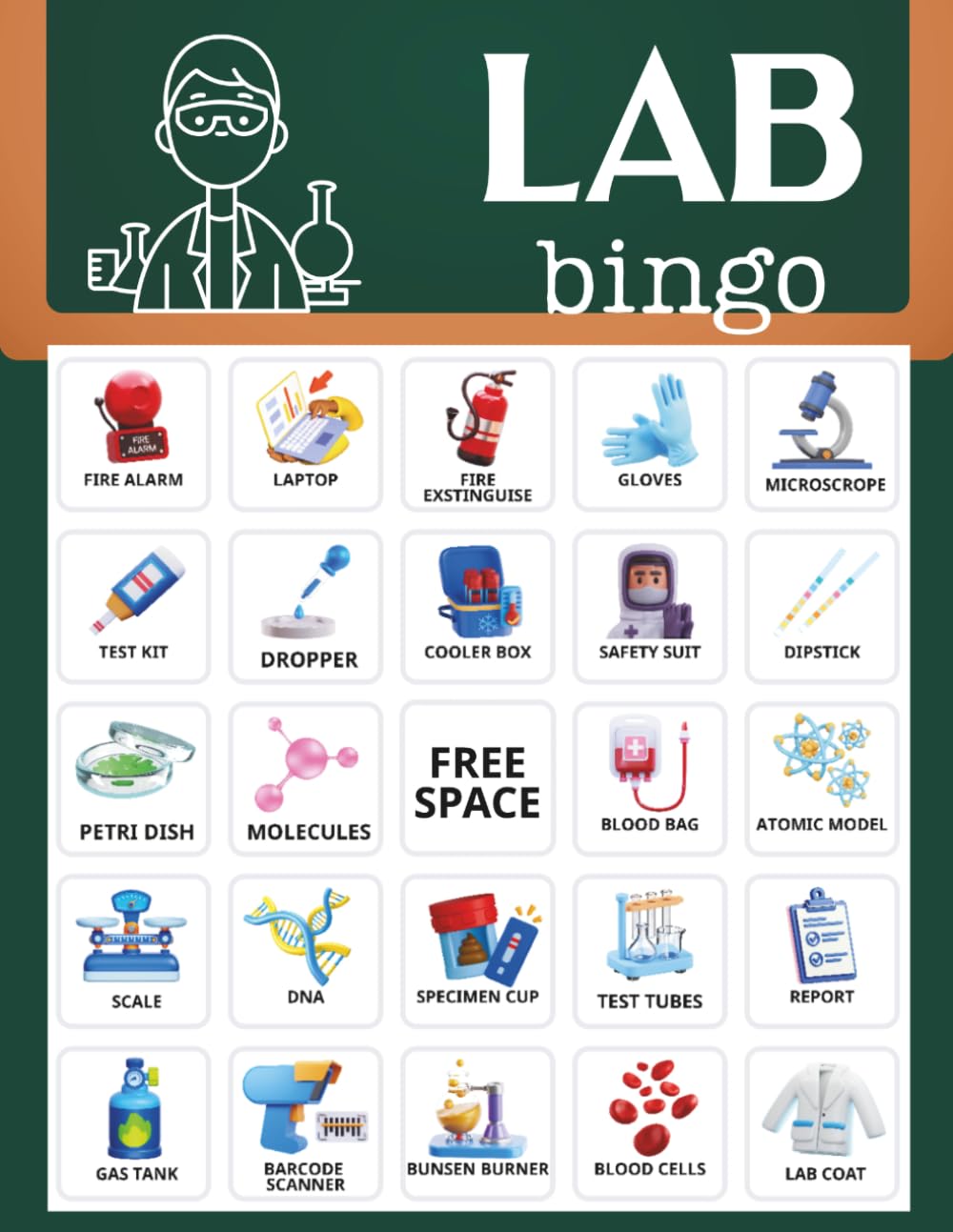 Lab bingo: 32 player laboratory game for Science Classrooms, Lab Week Themed Party Games, National Lab Day event