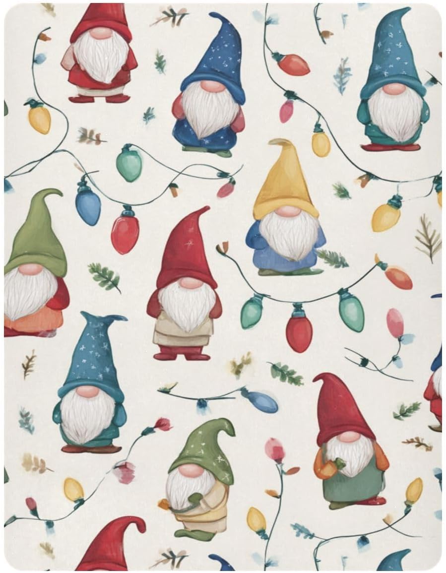 Crib Sheets for Boys Girl Christmas Gnomes Neutral Mini Crib Mattress Sheets Fitted,Lights Toddler Baby Sheets for Crib Mattress Soft & Breathable 39 * 27 * 5In