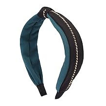 Statement Fashion Headband - Hair Accessories Bow Criss Cross Tie, Turban Fabric Wrap Bohemian Top Knot, Faux Pearl, Rattan Straw, Plaid, Gingham Top Knot Chain Scarf - Black