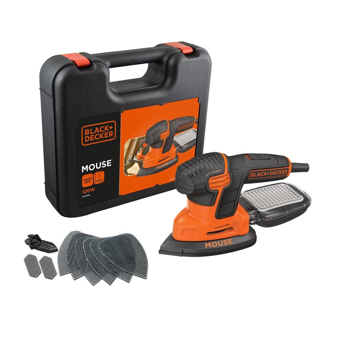 BLACK+DECKER KA2500K Levigatrice Multifunzione Mouse, Velocità 14.000 Giri/Min, 120 W
