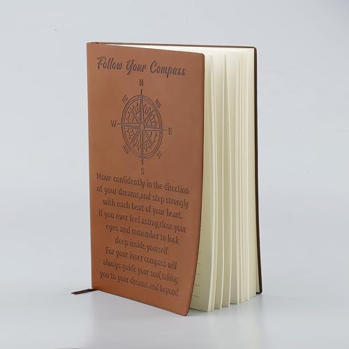 Miniatura 4 de Compass Gift Follow Your Brújula Cuaderno de cuero para graduación, amistad, viajes, regalos inspiradores de graduación para hombre y mujer (Brújula)