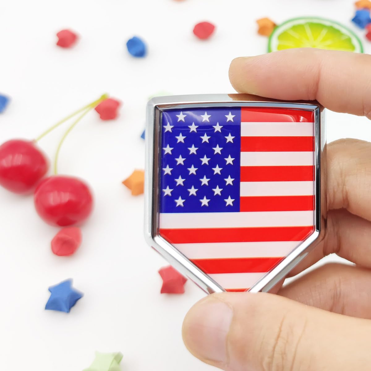 Overdecor US American Flag Decal Stickers Car Emblem USA Car Accessories Decorations Chrome Shield Flag Sticker Decals for Cars Truck Vehicles, 2 Pack