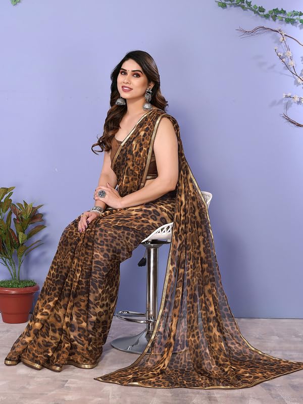 Image of SIRIL Women's Lace & Printed Chiffon Saree with Unstitched Blouse Piece