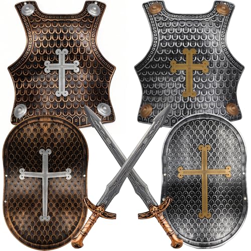 Xelue FF Crusaders Medieval Knight Armor Props Set Including Chest Plate Shield and Swords (2 Pack)