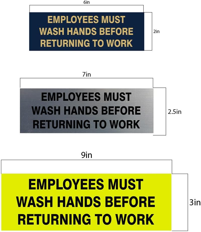 Basic Employees Must Wash Hands Door/Wall Sign - Yellow/Black - Large (2 Pack)