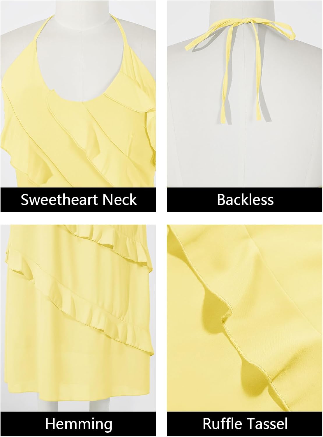 Wenrine Womens Sexy Chiffon Halter Maxi Dress Sleeveless Backless Ruffle Tassel Party Club Dresses - Image 6