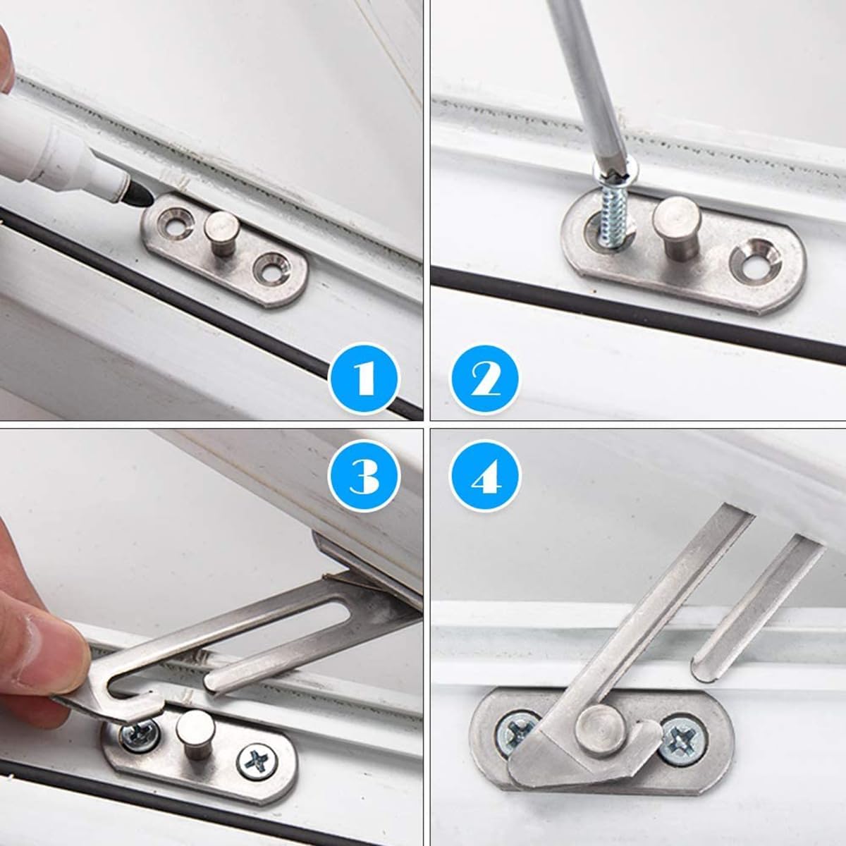 VILLCASE Casement Window Stopper and Sliding Window Hook Set with Screws Child Safety Restrictor Locks for Home Commercial Use Limit Opening to Prevent Wind Damage