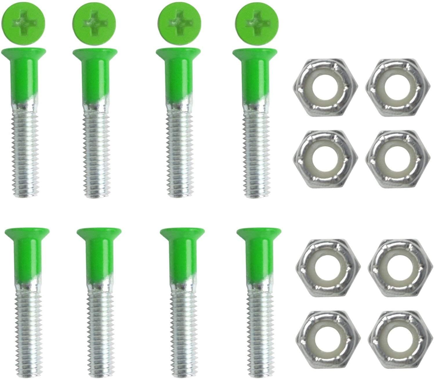 Dime Bag Hardware Dimebag Hardware Skateboard Mounting Nuts and Bolts 1" Phillips - Skateboard Truck Hardware - Lots of Colors (Green)