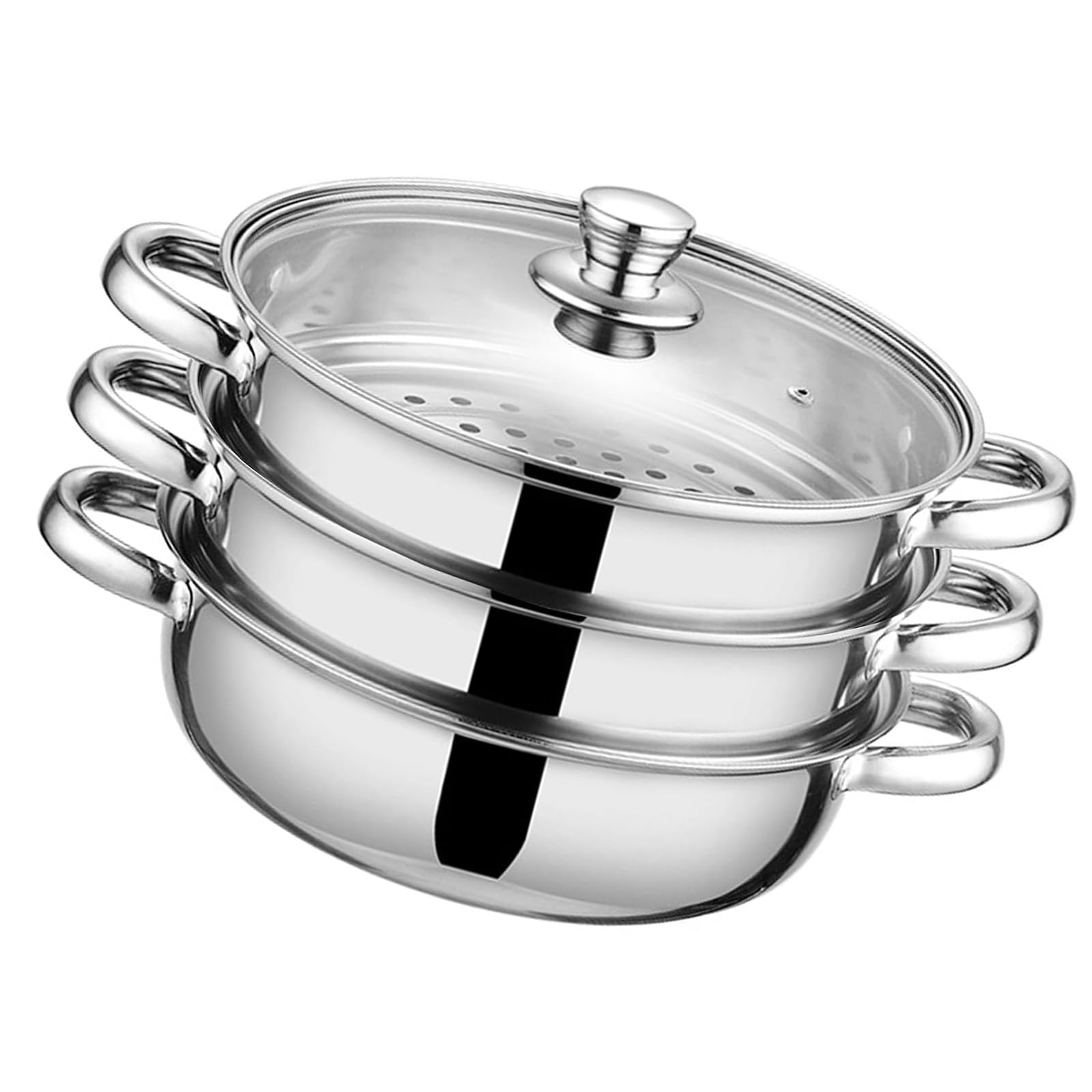 Casseroles à vapeur à 3 couches en acier inoxydable 304 avec couvercle en verre, gadget de cuisson polyvalent pour légumes, pâtes fruits de mer, ustensiles de cuisine à vapeur