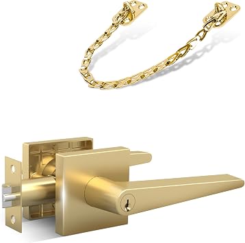 Mega Handles SCHEIN Collection - Reversible Entrance Door Handle + Transom Chain Satin Brass