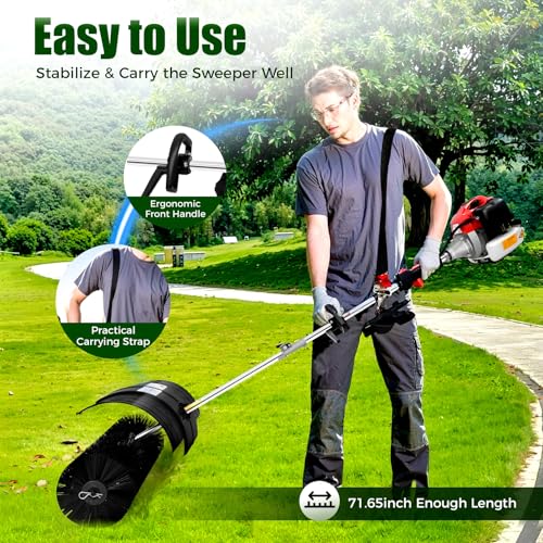 Image of Gas Handheld Sweeper, Lawn Mower,52cc 2.3HP 2-Stroke Gasoline Yard Sweeper with 20.47in Brush, Walk-Behind Lawn Mowers for Artificial Grass, Patio, Driveway, Sidewalk, Snow Broom for Quick Sweep