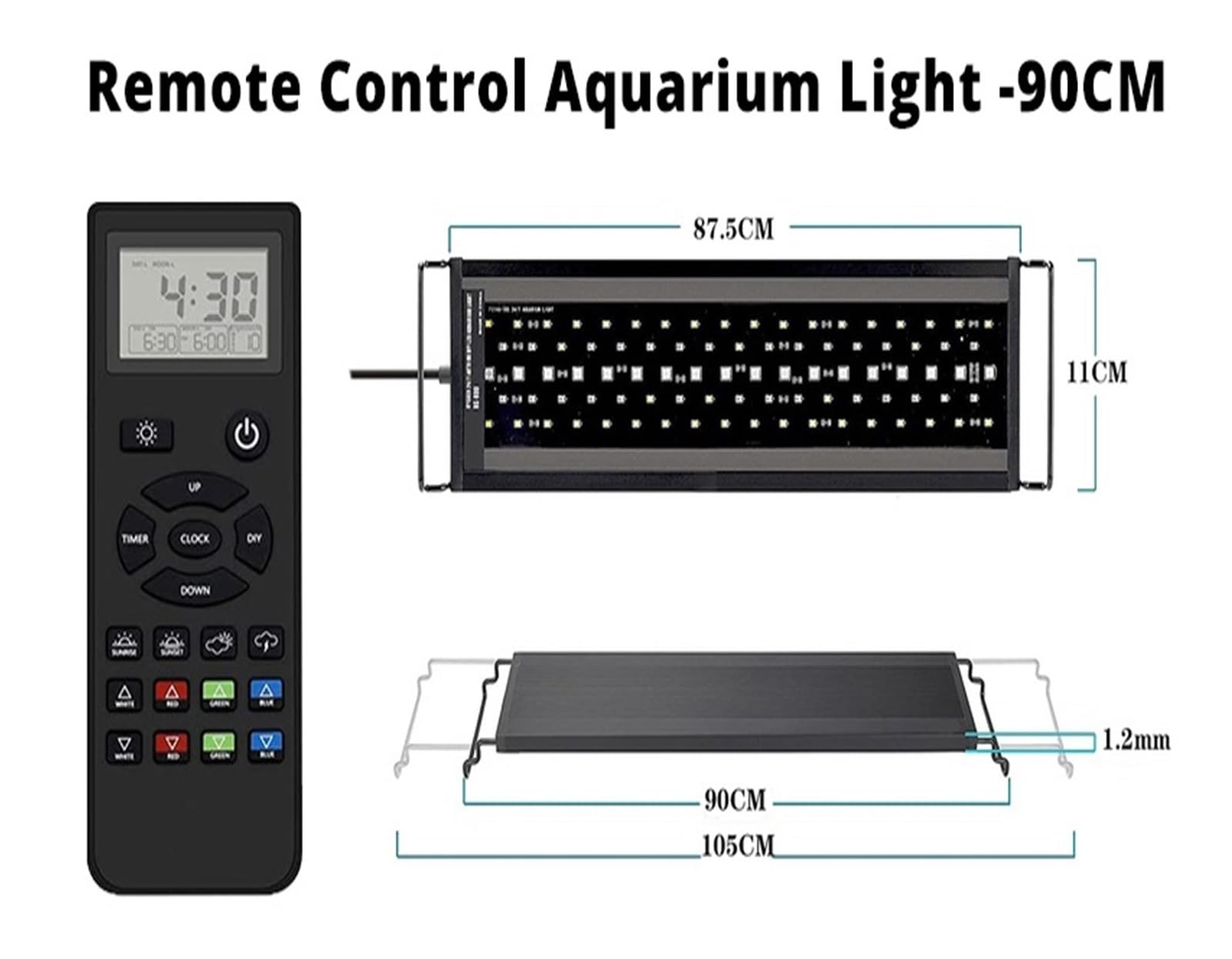Aquariumlicht, 60-105CM Fernbedienung Aquarium Licht Mit Timer Korallen Lichter for Riff Tank Mit Wetter RGBW LED lampe for Wasser Pflanzen(90CM)