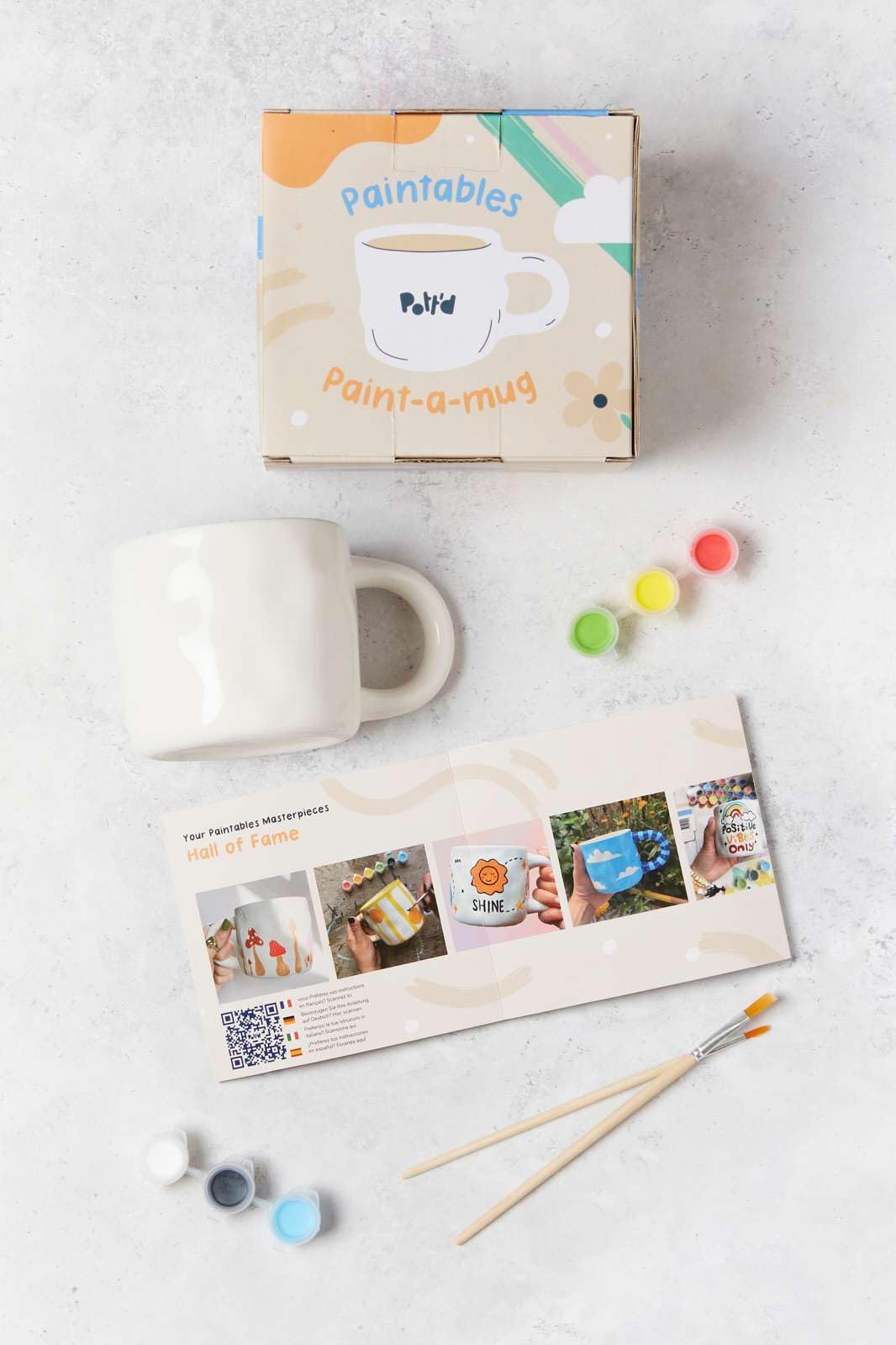 Pott’d Paintables Kit per Dipingere Tazze per Adulti, Tazza da Dipingere per Principianti, DIY Mug in Ceramica con Tazze, Colori, Pennelli e Guida alla Pittura Inclusa