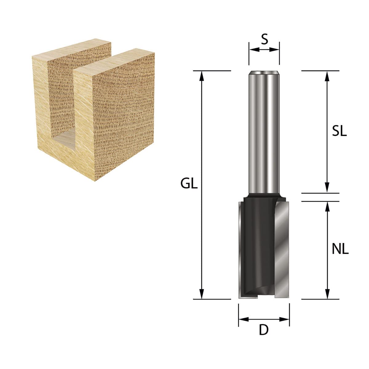 ENT 10550 Nutfräser HW, Schaft (S) 12 mm, Durchmesser (D) 16 mm, NL 50 mm, SL 40 mm, GL 90 mm