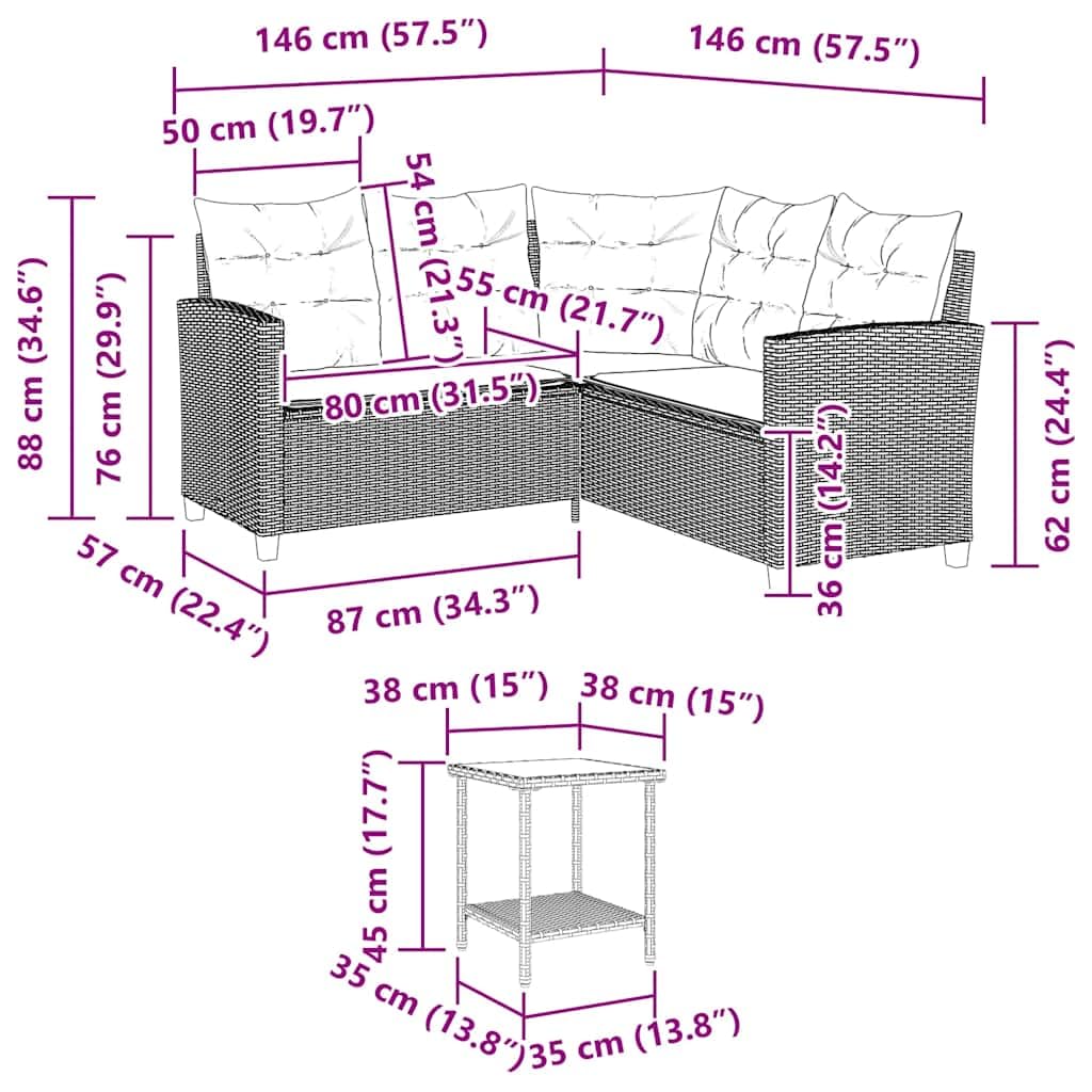 vidaXL Canapé de Jardin en L avec Table et Coussins Noir résine tressée