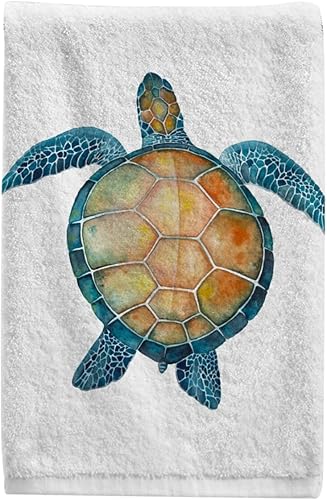 ALAZA Juego de 1 toallas de mano de tortuga marina oceánica para baño, toalla de baño de playa costera, toalla de dedo decorativa 100% algodón,